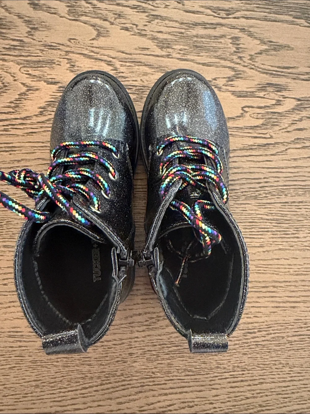 Tucker + Tate Black Glitter Boots with Rainbow Laces